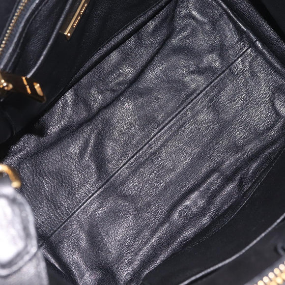Miu Miu Biker Hand Bag Denim 2way Navy Gold Auth 206083V