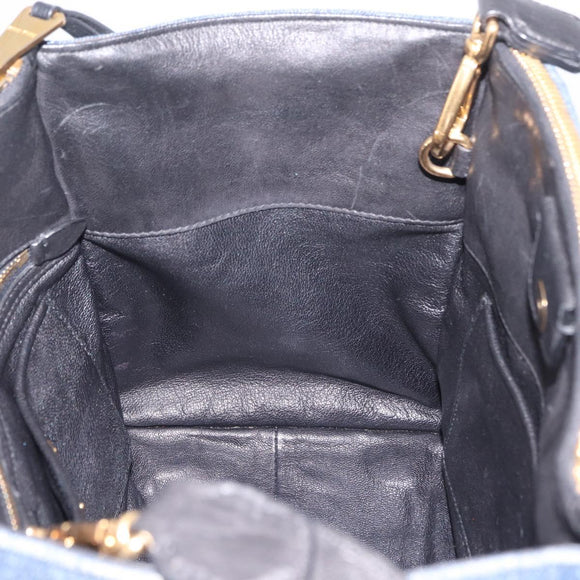 Miu Miu Biker Hand Bag Denim 2way Navy Gold Auth 206083V