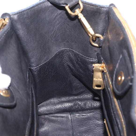 Miu Miu Biker Hand Bag Denim 2way Navy Gold Auth 206083V