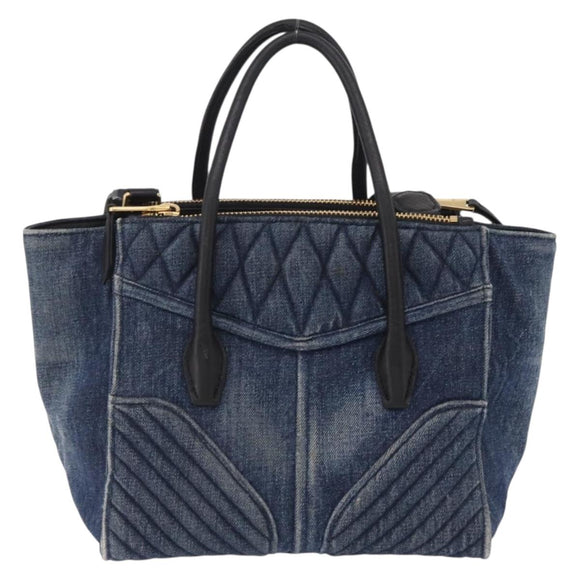 Miu Miu Biker Hand Bag Denim 2way Navy Gold Auth 206083V