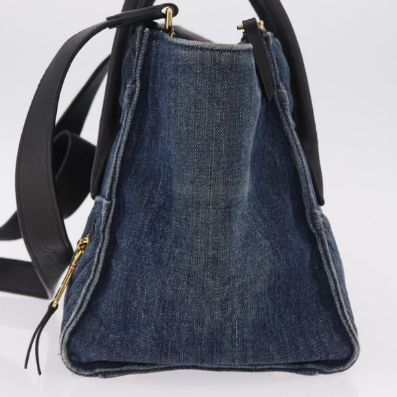 Miu Miu Biker Hand Bag Denim 2way Navy Gold Auth 206083V