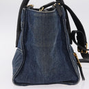 Miu Miu Biker Hand Bag Denim 2way Navy Gold Auth 206083V-5