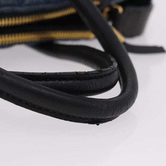 Miu Miu Biker Hand Bag Denim 2way Navy Gold Auth 206083V
