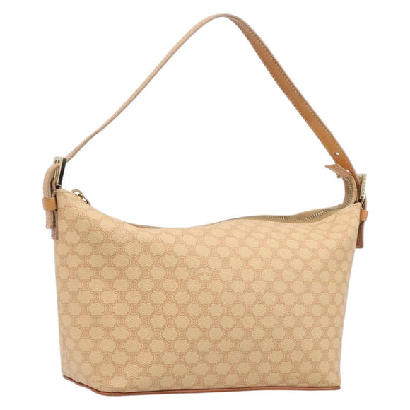 CELINE Macadam Canvas Accessory Pouch PVC Leather Beige Gold Auth 206085V