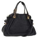 Chloe Paraty Hand Bag Leather 2way Black Gold Auth 206089V-1