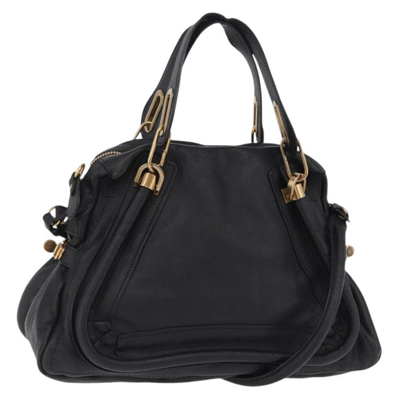Chloe Paraty Hand Bag Leather 2way Black Gold Auth 206089V