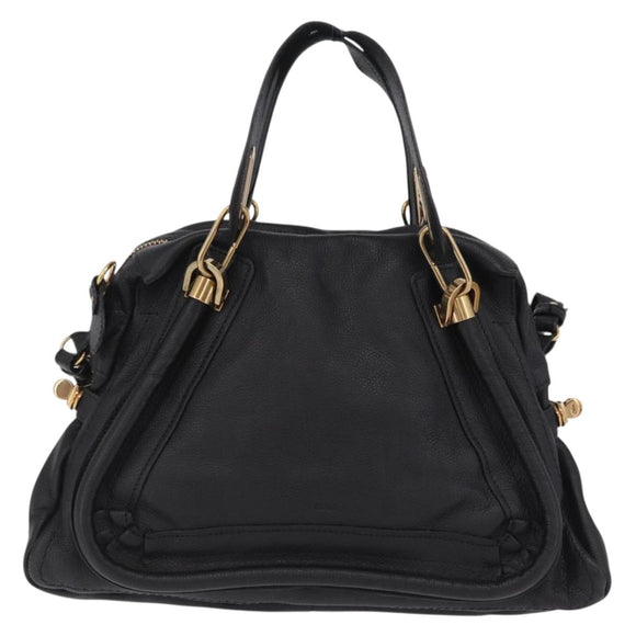 Chloe Paraty Hand Bag Leather 2way Black Gold Auth 206089V