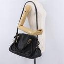 Chloe Paraty Hand Bag Leather 2way Black Gold Auth 206089V-25