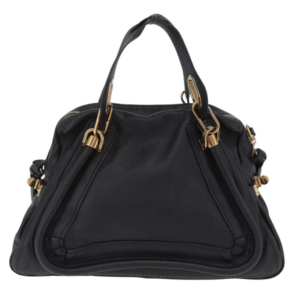 Chloe Paraty Hand Bag Leather 2way Black Gold Auth 206089V