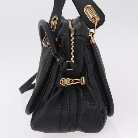 Chloe Paraty Hand Bag Leather 2way Black Gold Auth 206089V