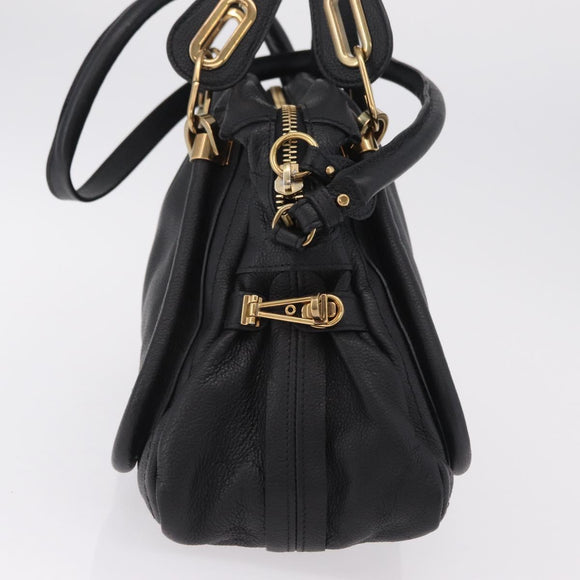 Chloe Paraty Hand Bag Leather 2way Black Gold Auth 206089V