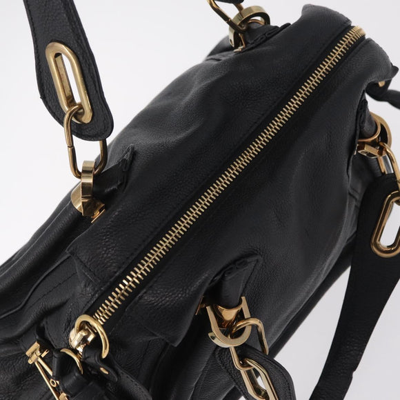 Chloe Paraty Hand Bag Leather 2way Black Gold Auth 206089V