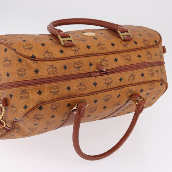 MCM Logogram Vicetos Boston Bag PVC Leather 2way Brown Gold Auth 206094