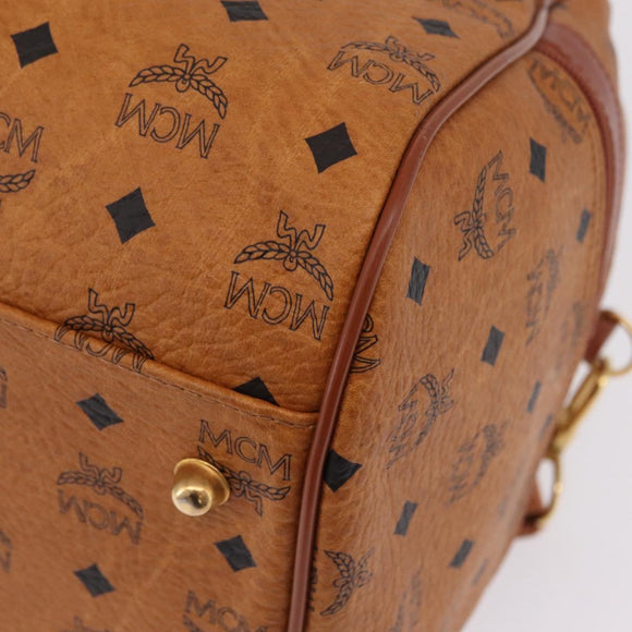 MCM Logogram Vicetos Boston Bag PVC Leather 2way Brown Gold Auth 206094