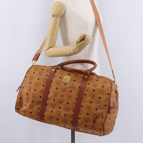 MCM Logogram Vicetos Boston Bag PVC Leather 2way Brown Gold Auth 206094