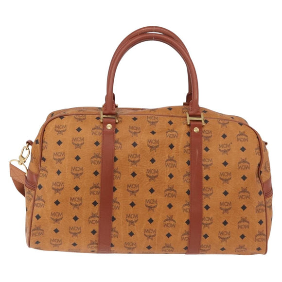 MCM Logogram Vicetos Boston Bag PVC Leather 2way Brown Gold Auth 206094