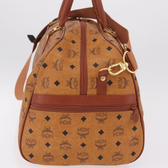 MCM Logogram Vicetos Boston Bag PVC Leather 2way Brown Gold Auth 206094