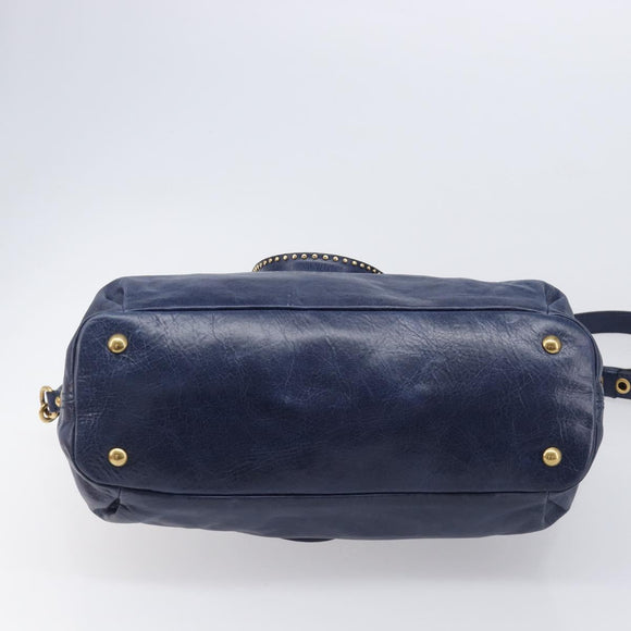 Miu Miu Hand Bag Vitellolux 2way Navy Gold Auth 206095M