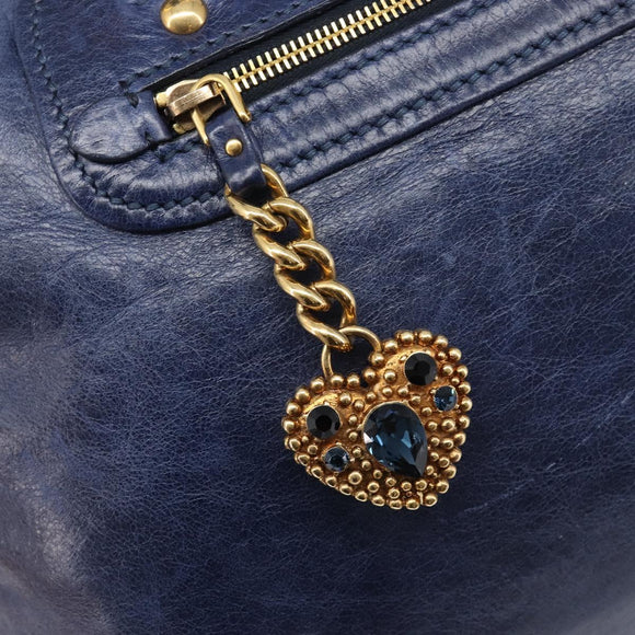 Miu Miu Hand Bag Vitellolux 2way Navy Gold Auth 206095M