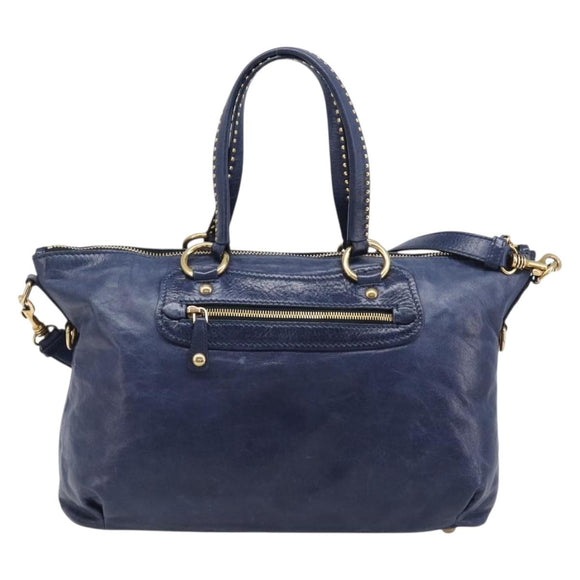 Miu Miu Hand Bag Vitellolux 2way Navy Gold Auth 206095M