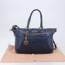 Miu Miu Hand Bag Vitellolux 2way Navy Gold Auth 206095M-12