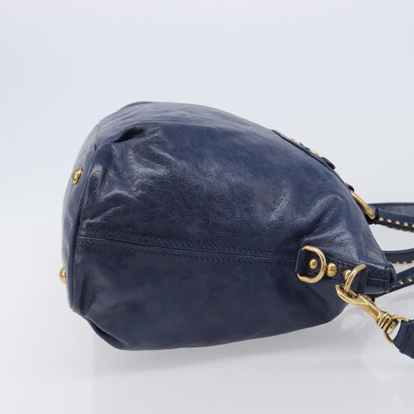 Miu Miu Hand Bag Vitellolux 2way Navy Gold Auth 206095M
