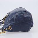 Miu Miu Hand Bag Vitellolux 2way Navy Gold Auth 206095M-4