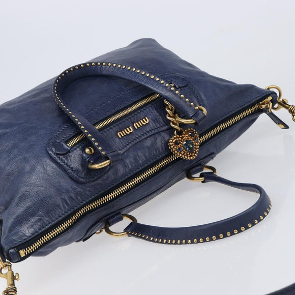 Miu Miu Hand Bag Vitellolux 2way Navy Gold Auth 206095M