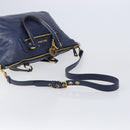 Miu Miu Hand Bag Vitellolux 2way Navy Gold Auth 206095M-8