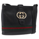 GUCCI Web Sherry Line Shoulder Bag Leather Black Gold Auth 206101-1