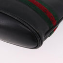 GUCCI Web Sherry Line Shoulder Bag Leather Black Gold Auth 206101-19