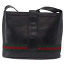 GUCCI Web Sherry Line Shoulder Bag Leather Black Gold Auth 206101-3