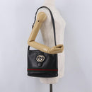 GUCCI Web Sherry Line Shoulder Bag Leather Black Gold Auth 206101-30