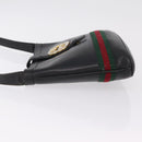 GUCCI Web Sherry Line Shoulder Bag Leather Black Gold Auth 206101-7