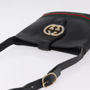 GUCCI Web Sherry Line Shoulder Bag Leather Black Gold Auth 206101-8