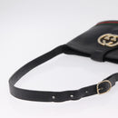 GUCCI Web Sherry Line Shoulder Bag Leather Black Gold Auth 206101-9