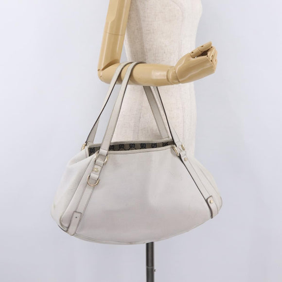 GUCCI Abbey Tote Bag Leather White Gold 130736 Auth 206102