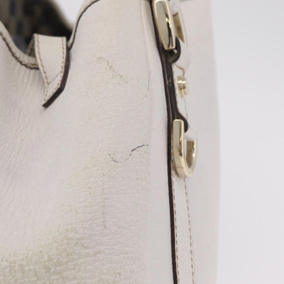 GUCCI Abbey Tote Bag Leather White Gold 130736 Auth 206102