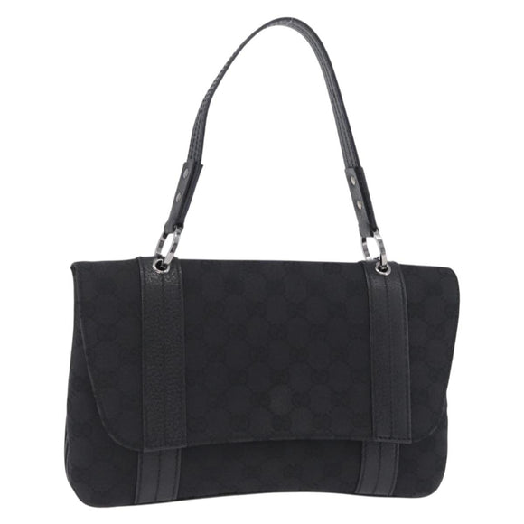 GUCCI GG Canvas Hand Bag Black Silver 113014 Auth 206106V