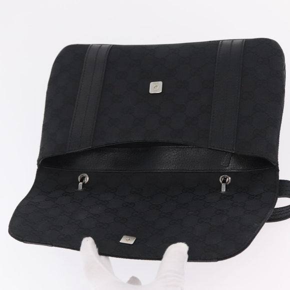 GUCCI GG Canvas Hand Bag Black Silver 113014 Auth 206106V
