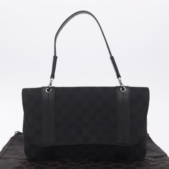 GUCCI GG Canvas Hand Bag Black Silver 113014 Auth 206106V
