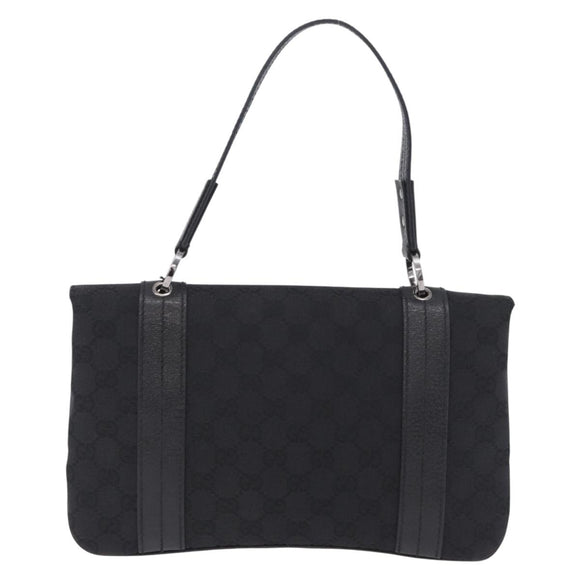 GUCCI GG Canvas Hand Bag Black Silver 113014 Auth 206106V