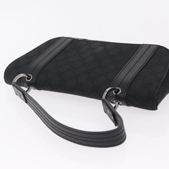GUCCI GG Canvas Hand Bag Black Silver 113014 Auth 206106V
