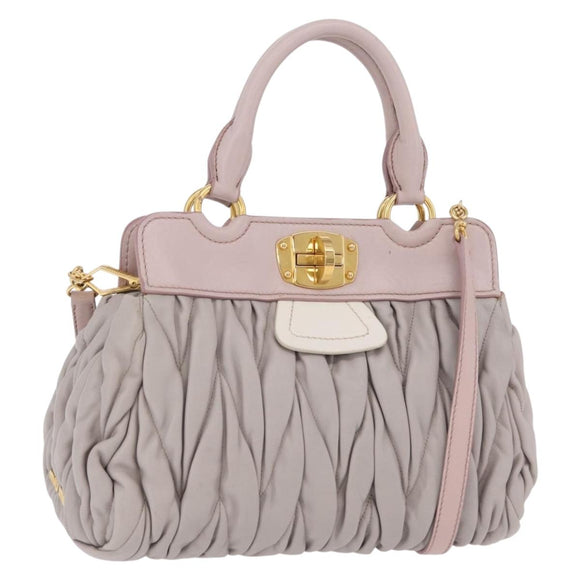 Miu Miu Matelasse Hand Bag Leather 2way Gray Gold Auth 206108V