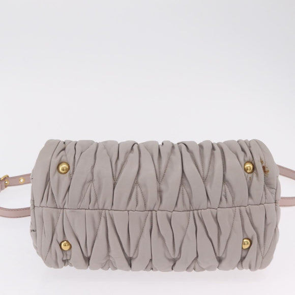 Miu Miu Matelasse Hand Bag Leather 2way Gray Gold Auth 206108V