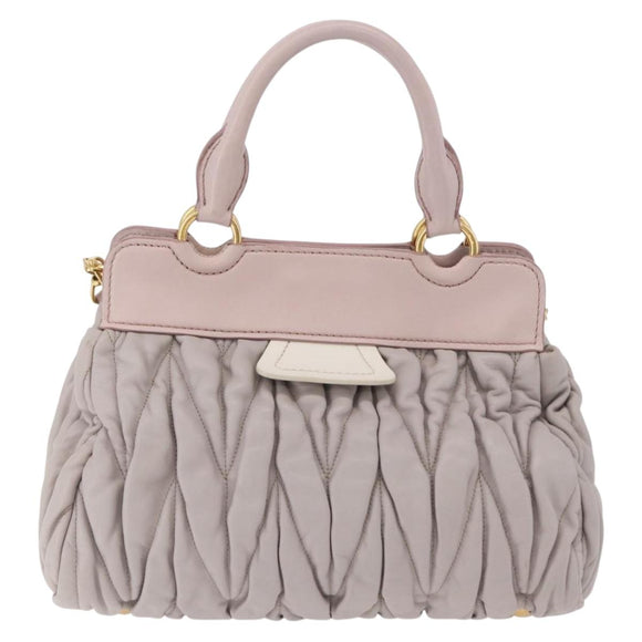 Miu Miu Matelasse Hand Bag Leather 2way Gray Gold Auth 206108V