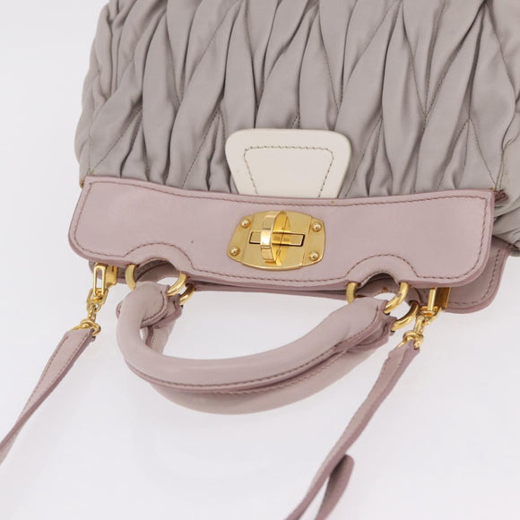 Miu Miu Matelasse Hand Bag Leather 2way Gray Gold Auth 206108V