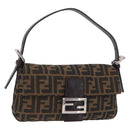 FENDI Zucca Canvas Mamma Baguette Shoulder Bag Black Brown Auth 206109V-1