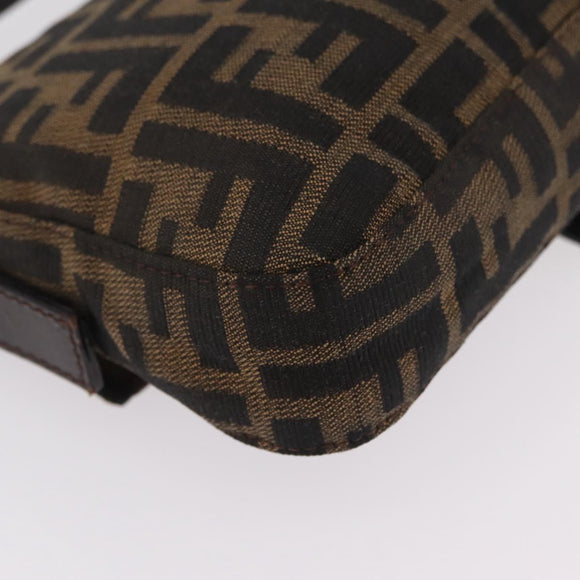 FENDI Zucca Canvas Mamma Baguette Shoulder Bag Black Brown Auth 206109V