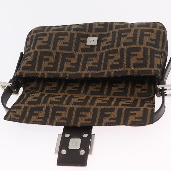 FENDI Zucca Canvas Mamma Baguette Shoulder Bag Black Brown Auth 206109V